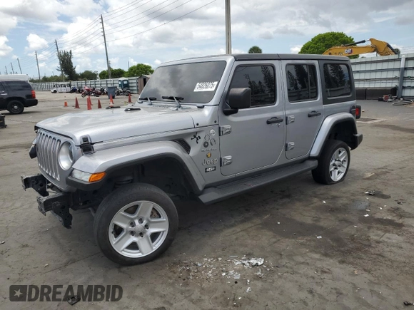2020 Jeep Wrangler Unlimited Sahara z VIN 1C4HJXEN3LW184557, wystawiony jako Copart lot #54826075 z przebiegiem 50 785 mil mil oraz Szkoda całkowita • Salvage title. Historia ofert i sprzedaży dostępna na DreamBid. Obrazek 1.