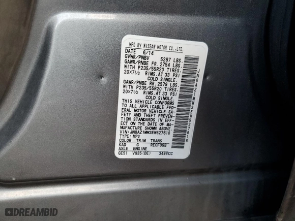 2014 Nissan Murano SL with VIN JN8AZ1MW3EW527618, listed as a Copart auction lot 43048765 with 106,692 mi miles and Salvage Title. Bid and sale history available at carsss.com. Image 13.