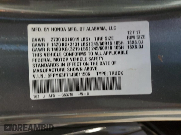 2018 Honda Ridgeline RTL-E с VIN 5FPYK3F71JB011506, выставлен на аукционе Copart как лот 47356485 с пробегом 91 204 миль миль и Списание • Salvage title. История ставок и продаж доступна на DreamBid. Изображение 13.