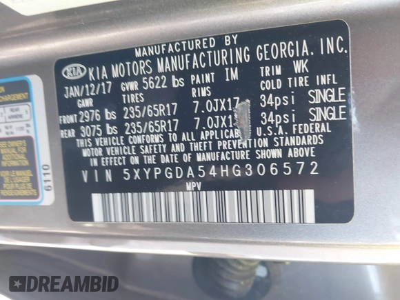 2017 Kia Sorento LX with VIN 5XYPGDA54HG306572, listed as a IAAI auction lot 42201527 with 74,815 mi miles and . Bid and sale history available at DreamBid. Image 9.