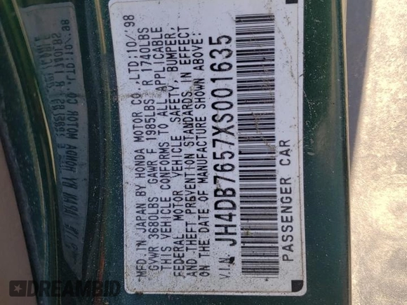 1999 Acura Integra LS with VIN JH4DB7657XS001635, listed as a Copart auction lot 42742925 with 157,447 mi miles and Clean title. Bid and sale history available at DreamBid. Image 13.