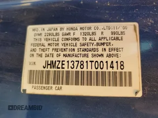 2001 Honda Insight z VIN JHMZE13781T001418, wystawiony jako Copart lot #78242424 z przebiegiem Nie podano mil oraz Szkoda całkowita • Salvage title. Historia ofert i sprzedaży dostępna na DreamBid. Obrazek 12.