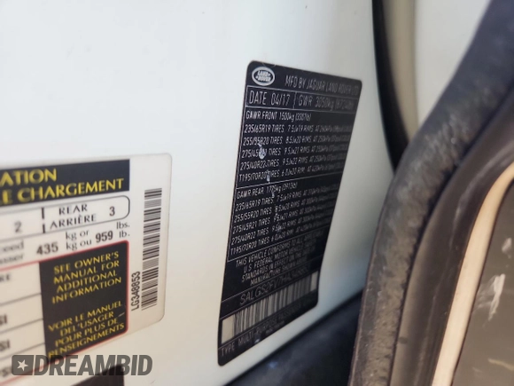 2017 Land Rover Range Rover HSE with VIN SALGS2FV7HA348853, listed as a Copart auction lot 63279935 with 126,204 mi miles and Clean title. Bid and sale history available at DreamBid. Image 12.
