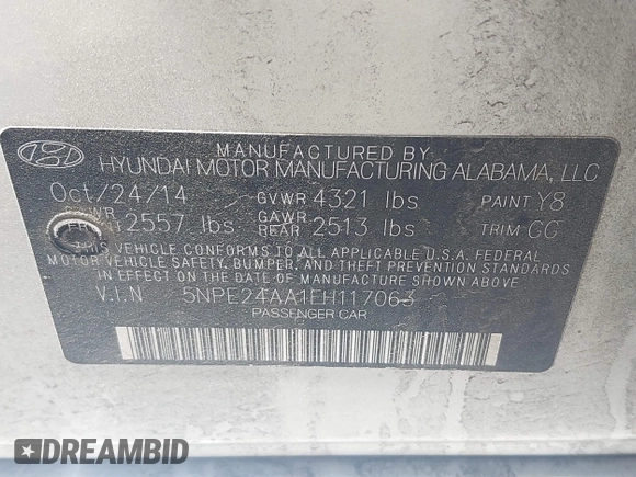 2015 Hyundai Sonata Eco z VIN 5NPE24AA1FH117063, wystawiony jako IAAI lot #42464600 z przebiegiem 252 798 mil mil oraz . Historia ofert i sprzedaży dostępna na DreamBid. Obrazek 9.