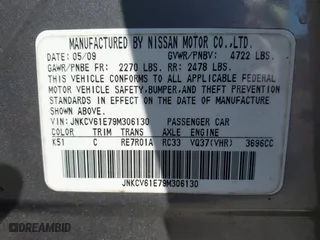 2009 Infiniti G37 Sedan Journey with VIN JNKCV61E79M306130, listed as a IAAI auction lot 41324303 with 174,917 mi miles. Bid and sale history available at carsss.com. Image 9.
