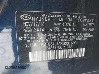 2019 Genesis G70 2.0T Advanced with VIN KMTG34LA3KU031693, listed as a IAAI auction lot 41143730 with 76,138 mi miles. Bid and sale history available at carsss.com. Image 9.