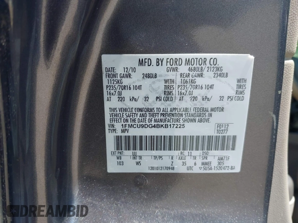 2011 Ford Escape XLT с VIN 1FMCU9DG4BKB17225, выставлен на аукционе IAAI как лот 42635446 с пробегом 134 418 миль миль и . История ставок и продаж доступна на DreamBid. Изображение 9.