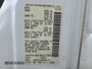 2018 Nissan NV SV z VIN 1N6AF0KY8KN802286, wystawiony jako Copart lot #65034264 z przebiegiem Nie podano mil oraz Szkoda całkowita • Salvage title. Historia ofert i sprzedaży dostępna na DreamBid. Obrazek 13.