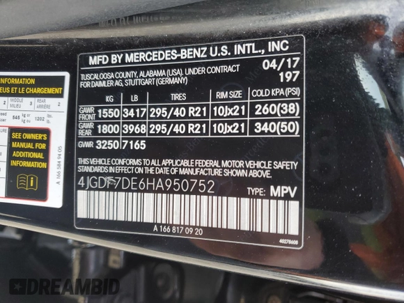 2017 Mercedes-Benz GLS 550 with VIN 4JGDF7DE6HA950752, listed as a Copart auction lot 45538075 with 115,924 mi miles and Salvage title. Bid and sale history available at DreamBid. Image 13.