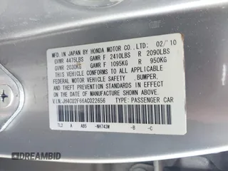 2010 Acura TSX with VIN JH4CU2F66AC022656, listed as a IAAI auction lot 42579045 with 222,313 mi miles and . Bid and sale history available at DreamBid. Image 9.