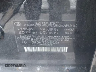 2016 Hyundai Elantra SE with VIN 5NPDH4AE3GH655259, listed as a IAAI auction lot 42032526 with 152,676 mi miles and . Bid and sale history available at DreamBid. Image 9.