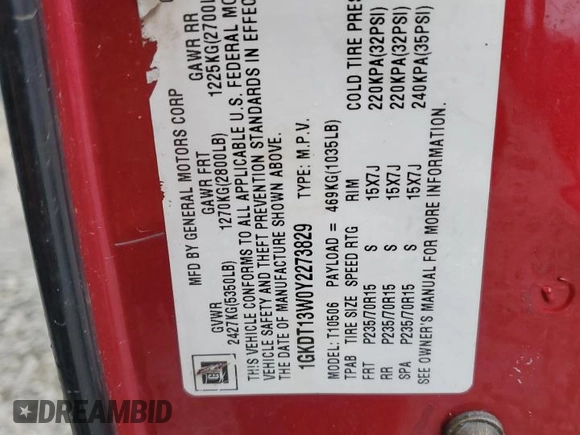2000 GMC Jimmy SLE Convenience z VIN 1GKDT13W0Y2273829, wystawiony jako Copart lot #84811284 z przebiegiem 129 635 mil mil oraz Szkoda całkowita • Salvage title. Historia ofert i sprzedaży dostępna na DreamBid. Obrazek 13.