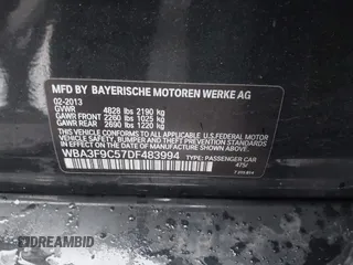 2013 BMW 3 Series ActiveHybrid 3 with VIN WBA3F9C57DF483994, listed as a IAAI auction lot 41797778 with 92,313 mi miles. Bid and sale history available at carsss.com. Image 9.