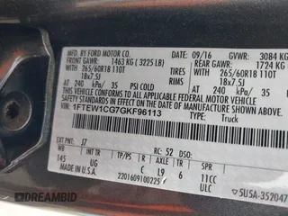 2016 Ford F-150 XL with VIN 1FTEW1CG7GKF96113, listed as a IAAI auction lot 42128062 with 92,670 mi miles and . Bid and sale history available at DreamBid. Image 9.