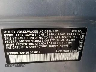 2013 Volkswagen CC Sport z VIN WVWBN7AN4DE503830, wystawiony jako Copart lot #88232795 z przebiegiem 135 827 mil mil oraz Szkoda całkowita • Salvage title. Historia ofert i sprzedaży dostępna na DreamBid. Obrazek 13.