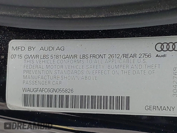 2016 Audi A6 2.0T Premium Plus with VIN WAUGFAFC6GN055826, listed as a IAAI auction lot 42011778 with 98,210 mi miles. Bid and sale history available at carsss.com. Image 9.