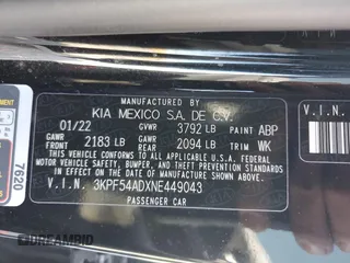 2022 Kia Forte GT-Line with VIN 3KPF54ADXNE449043, listed as a Copart auction lot 52156455 with 21,890 mi miles and Salvage Title. Bid and sale history available at carsss.com. Image 13.