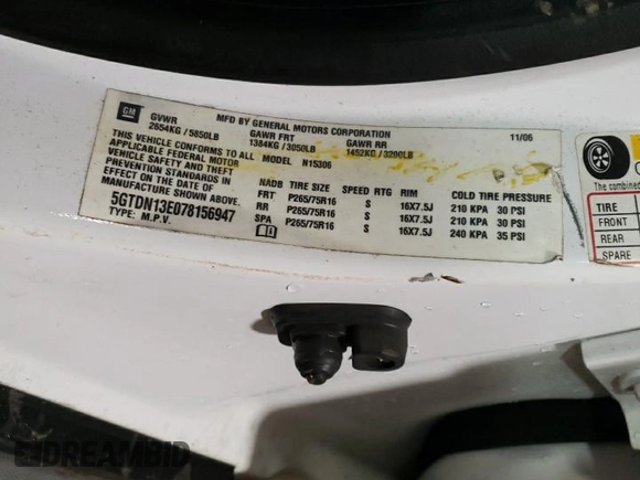 2007 Hummer H3 SUV with VIN 5GTDN13E078156947, listed as a Copart auction lot 53862914 with 166,532 mi miles and Salvage Title. Bid and sale history available at carsss.com. Image 12.