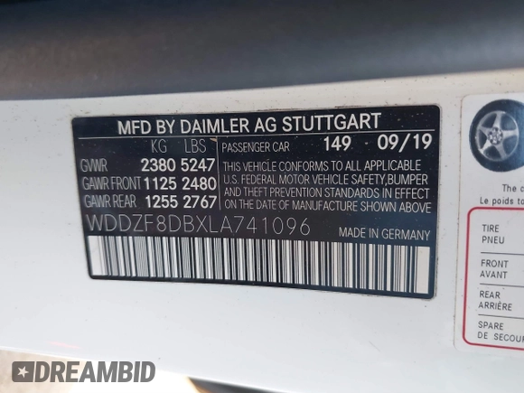 2020 Mercedes-Benz E-Class E 350 with VIN WDDZF8DBXLA741096, listed as a IAAI auction lot 41383509 with 45,559 mi miles. Bid and sale history available at carsss.com. Image 9.