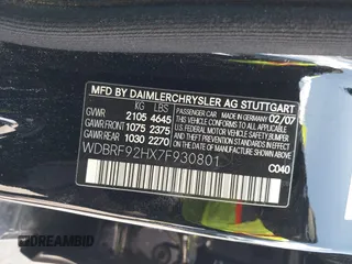 2007 Mercedes-Benz C 280 Luxury with VIN WDBRF92HX7F930801, listed as a IAAI auction lot 41957015 with 117,960 mi miles and . Bid and sale history available at DreamBid. Image 9.