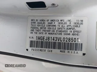 1997 Honda Civic EX z VIN 1HGEJ8143VL028501, wystawiony jako IAAI lot #42058395 z przebiegiem 129 401 mil mil oraz . Historia ofert i sprzedaży dostępna na DreamBid. Obrazek 9.