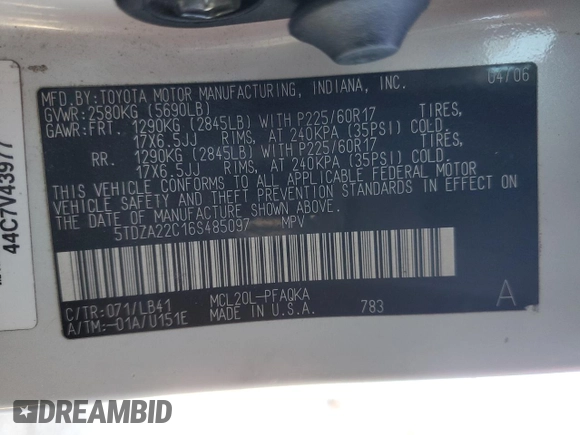 2006 Toyota Sienna XLE with VIN 5TDZA22C16S485097, listed as a Copart auction lot 46184545 with 133,008 mi miles and Salvage Title. Bid and sale history available at carsss.com. Image 14.