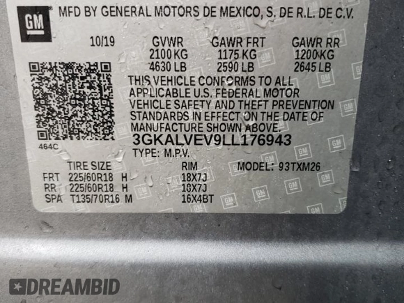 2020 GMC Terrain SLT with VIN 3GKALVEV9LL176943, listed as a Copart auction lot 44705425 with 105,805 mi miles and Non Repairable. Bid and sale history available at carsss.com. Image 14.