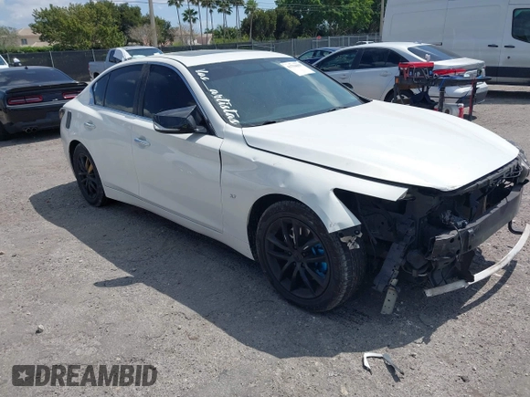 2014 Infiniti Q50 with VIN JN1BV7AP2EM671929, listed as a IAAI auction lot 41794659 with 77,930 mi miles. Bid and sale history available at carsss.com. Image 1.