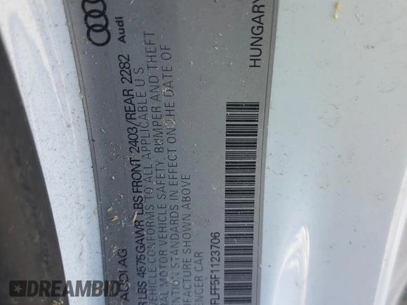 2015 Audi A3 2.0T Premium Plus with VIN WAU3FLFF5F1123706, listed as a Copart auction lot 49510785 with 74,819 mi miles and Salvage Title. Bid and sale history available at carsss.com. Image 12.