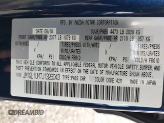 2018 Mazda Mazda6 Sport with VIN JM1GL1UM7J1326043, listed as a IAAI auction lot 41791850 with 193,512 mi miles. Bid and sale history available at carsss.com. Image 9.