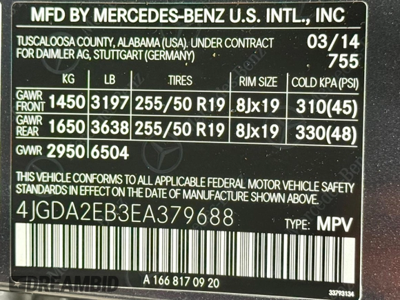 2014 Mercedes-Benz M 350 with VIN 4JGDA2EB3EA379688, listed as a Copart auction lot 55639635 with 57,549 mi miles and Clean Title. Bid and sale history available at DreamBid. Image 10.