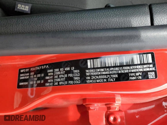 2020 Jeep Renegade Latitude with VIN ZACNJBBB9LPL70906, listed as a Copart auction lot 50027115 with 82,812 mi miles and Salvage Title. Bid and sale history available at carsss.com. Image 14.