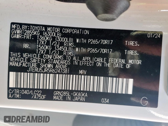 2024 Toyota 4Runner TRD Off Road with VIN JTERU5JR5R6247381, listed as a Copart auction lot 59087535 with 42,635 mi miles and Salvage title. Bid and sale history available at DreamBid. Image 14.