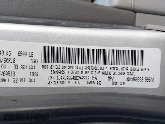 2011 Dodge Durango Crew with VIN 1D4RD4GG4BC742203, listed as a IAAI auction lot 42055195 with Not Provided miles and . Bid and sale history available at carsss.com. Image 9.
