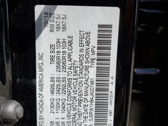 2018 Honda CR-V EX-L with VIN 5J6RW1H84JA007481, listed as a Copart auction lot 50905615 with 128,781 mi miles and Salvage Title. Bid and sale history available at carsss.com. Image 12.