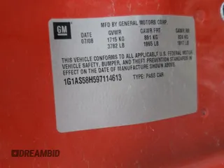2009 Chevrolet Cobalt with VIN 1G1AS58H597114613, listed as a Copart auction lot 49608365 with 133,839 mi miles and Non Repairable. Bid and sale history available at DreamBid. Image 12.