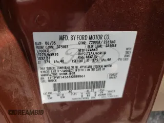 2005 Ford F-150 XLT with VIN 1FTPW14565KE88861, listed as a Copart auction lot 65607655 with 79,339 mi miles and Salvage title. Bid and sale history available at DreamBid. Image 12.