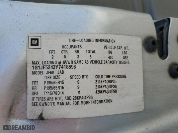 2000 Chevrolet Cavalier LS with VIN 1G1JF5243Y7418693, listed as a Copart auction lot 80396824 with 71,330 mi miles and Clean Title. Bid and sale history available at carsss.com. Image 12.
