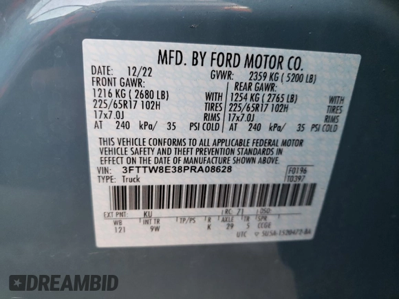 2023 Ford Maverick XL z VIN 3FTTW8E38PRA08628, wystawiony jako Copart lot #62273234 z przebiegiem 40 589 mil mil oraz Szkoda całkowita • Salvage title. Historia ofert i sprzedaży dostępna na DreamBid. Obrazek 12.