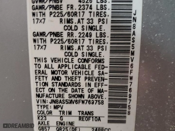 2015 Nissan Rogue Select S with VIN JN8AS5MV6FW769758, listed as a Copart auction lot 45227815 with 107,761 mi miles and Salvage Title. Bid and sale history available at carsss.com. Image 15.