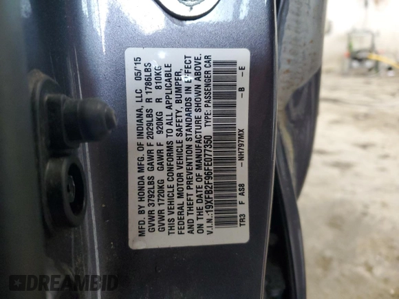 2015 Honda Civic Sedan EX-L with VIN 19XFB2F96FE077350, listed as a Copart auction lot 52552785 with 135,917 mi miles and Salvage Title. Bid and sale history available at carsss.com. Image 12.