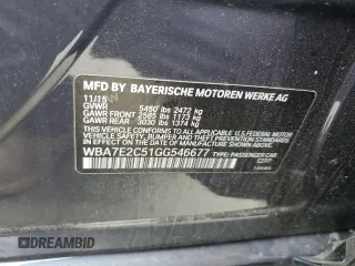 2016 BMW 7 Series 740i with VIN WBA7E2C51GG546677, listed as a Copart auction lot 63455445 with 106,553 mi miles and Salvage title. Bid and sale history available at DreamBid. Image 12.