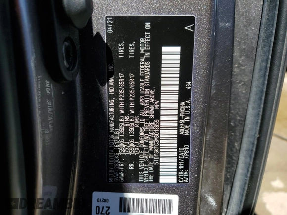 2021 Toyota Sienna XLE with VIN 5TDYSKFC3MS018859, listed as a Copart auction lot 55819654 with 89,399 mi miles and Salvage title. Bid and sale history available at DreamBid. Image 14.