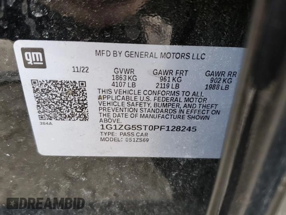 2023 Chevrolet Malibu RS with VIN 1G1ZG5ST0PF128245, listed as a Copart auction lot 48771525 with 51,676 mi miles and Salvage Title. Bid and sale history available at DreamBid. Image 12.