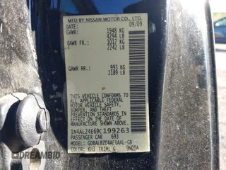 2009 Nissan Altima S z VIN 1N4AL24E69C199263, wystawiony jako IAAI lot #41797872 z przebiegiem Nie podano mil oraz . Historia ofert i sprzedaży dostępna na DreamBid. Obrazek 9.