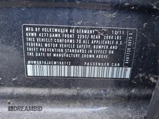 2012 Volkswagen Golf z VIN WVWDB7AJ4CW198112, wystawiony jako IAAI lot #42521399 z przebiegiem 174 458 mil mil oraz . Historia ofert i sprzedaży dostępna na DreamBid. Obrazek 9.