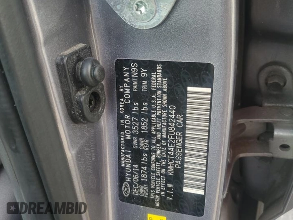 2015 Hyundai Accent GLS with VIN KMHCT4AE2FU842440, listed as a Copart auction lot 75312143 with 76,768 mi miles and . Bid and sale history available at DreamBid. Image 13.