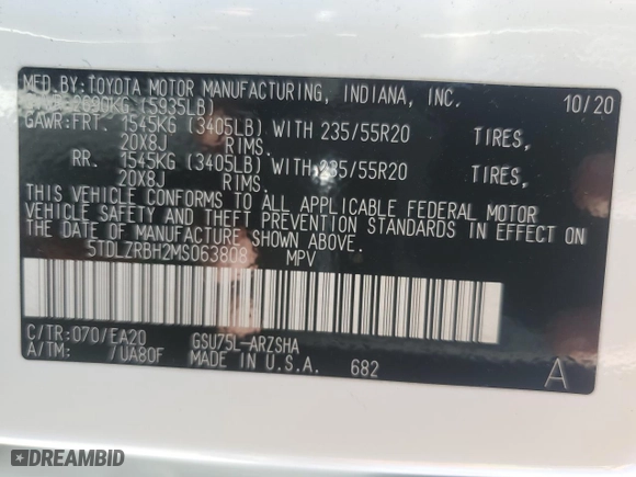 2021 Toyota Highlander XSE with VIN 5TDLZRBH2MS063808, listed as a Copart auction lot 47874045 with 57,127 mi miles and Salvage Title. Bid and sale history available at carsss.com. Image 15.