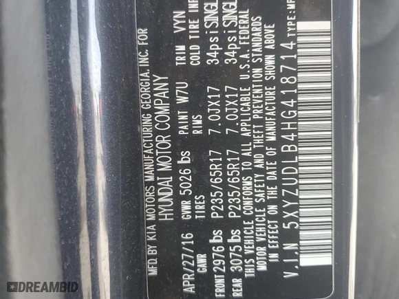 2017 Hyundai Santa Fe Sport 2.4L with VIN 5XYZUDLB4HG418714, listed as a Copart auction lot 54728775 with 124,267 mi miles and Clean Title. Bid and sale history available at carsss.com. Image 13.
