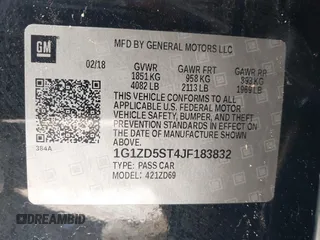 2018 Chevrolet Malibu LT z VIN 1G1ZD5ST4JF183832, wystawiony jako IAAI lot #41910776 z przebiegiem 110 231 mil mil oraz . Historia ofert i sprzedaży dostępna na DreamBid. Obrazek 9.